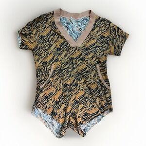Free‎ People Intimately Sleep Romper / Jumper Boho Print Orange & Black Sz S